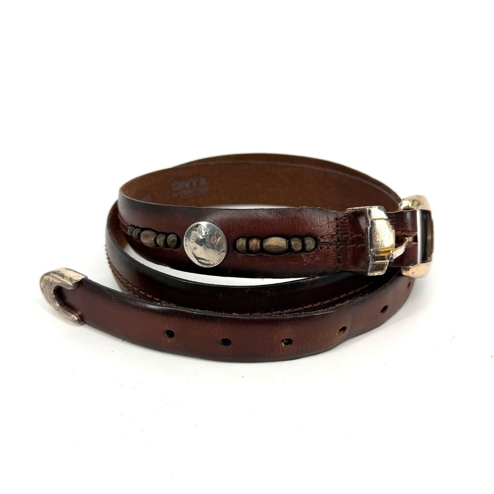 VTG Brighton Onyx Mens Brown Leather‎ Western Belt Buffalo Nickel Concho Size 46